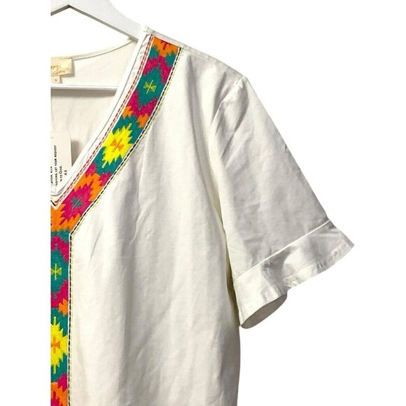 Layerz Shift Dress White Colorful Embroidered Southwestern Oversized S/S Size S - Picture 12 of 15